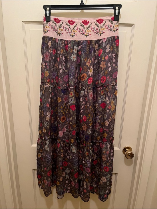 NATURAL LIFE Dresses & Skirts - NATURAL LIFE Floral Tiered Maxi Skirt Embroidered Waist Boho Medium M